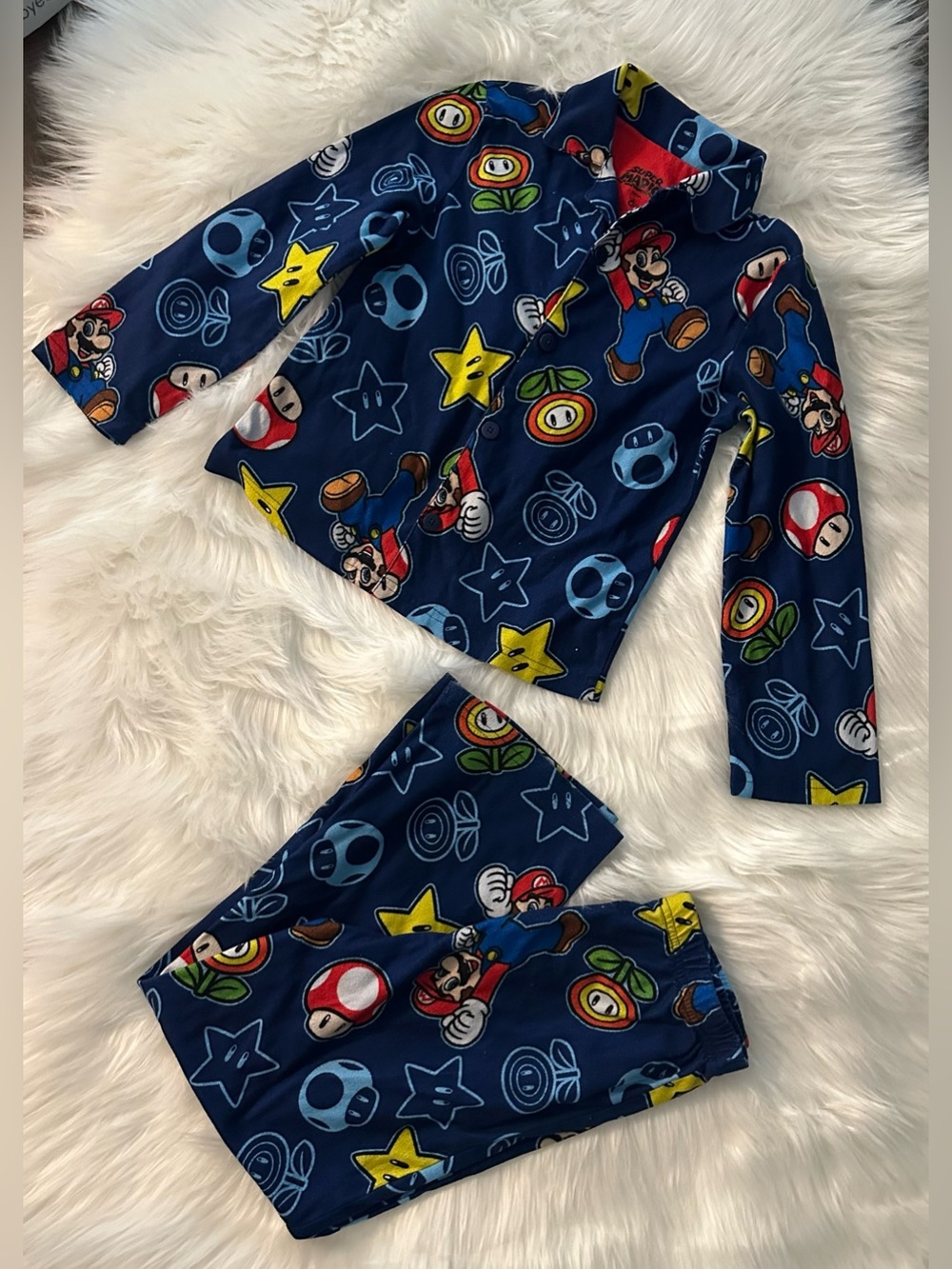 Boys Navy Blue Character Print Pajama Set